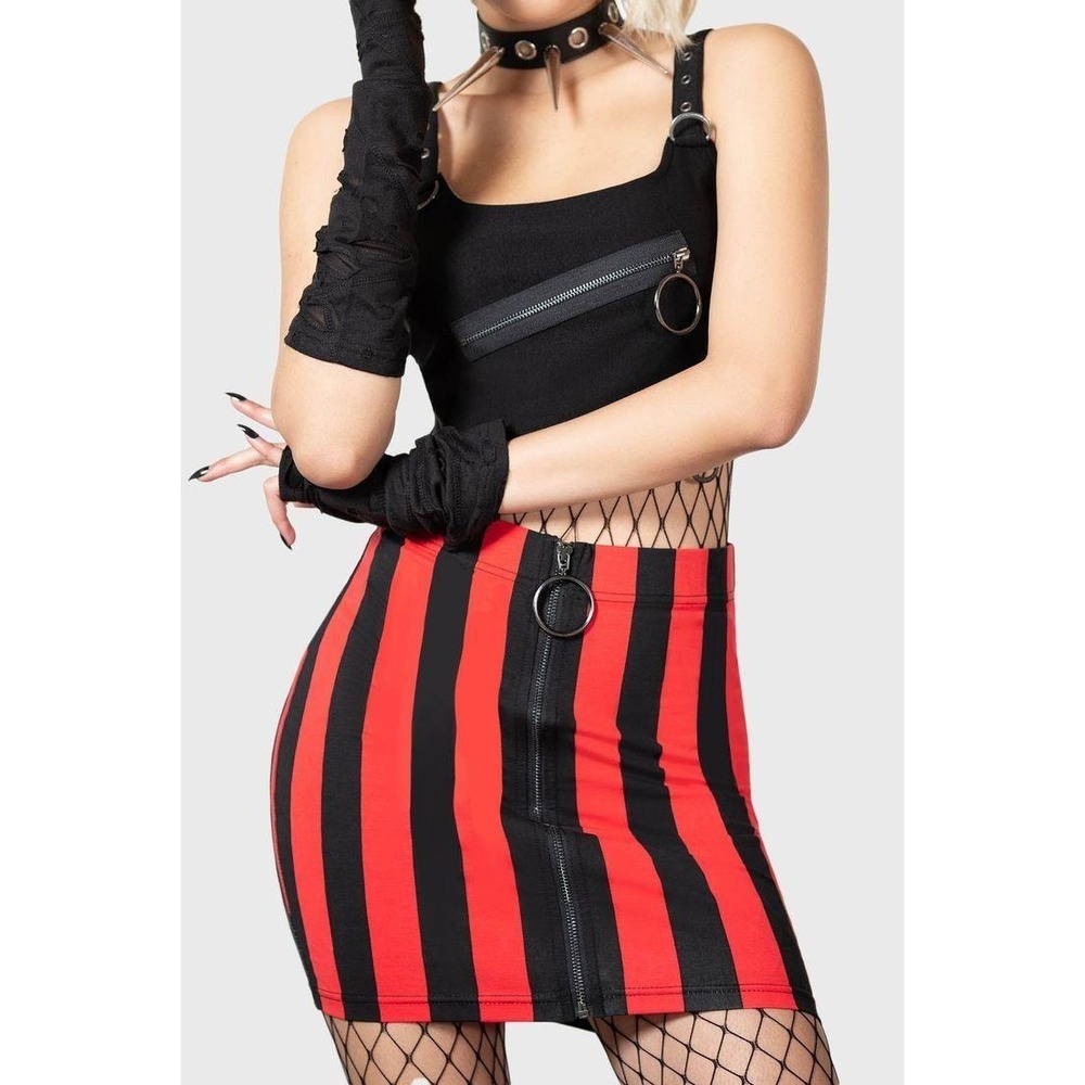 Killstar x avril lavigne total rush‎ mini skirt red black stripes